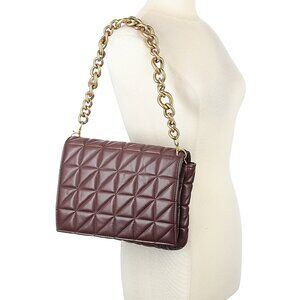 Zara leather quilted design brown burgundy bag gold chain